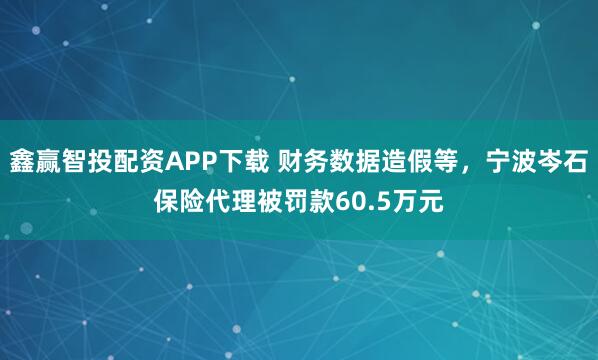 鑫赢智投配资APP下载 财务数据造假等，宁波岑石保险代理被罚款60.5万元