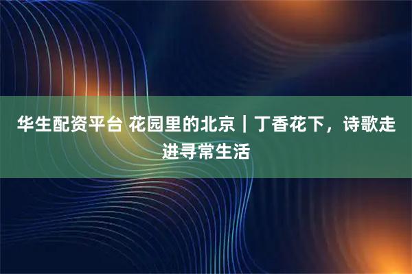 华生配资平台 花园里的北京｜丁香花下，诗歌走进寻常生活